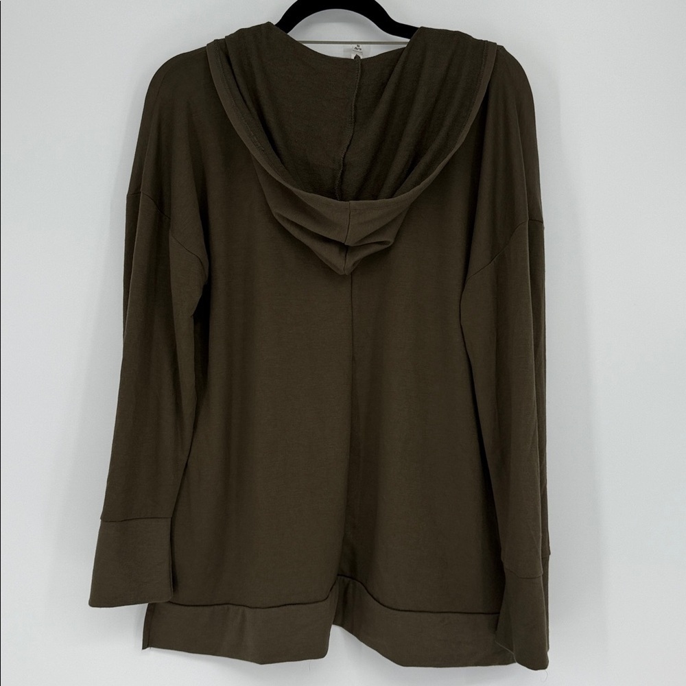 Cable & Gauge Olive Green Lace-Up Hooded Top XL Boho Long Sleeve - Picture 4 of 4